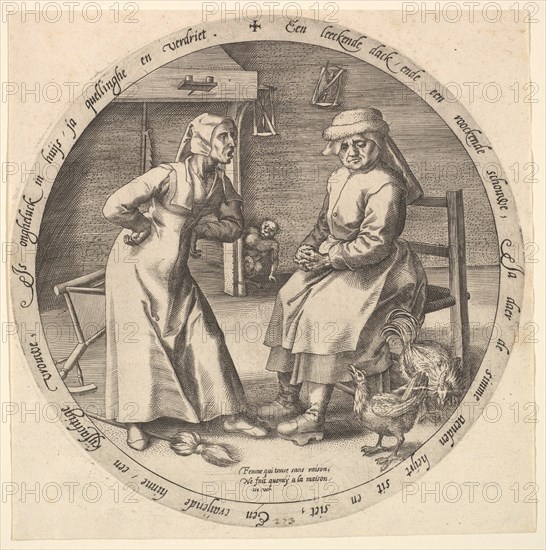 The Scolding Woman and the Cackling Hen, ca. 1568. Creator: Jan Wierix.