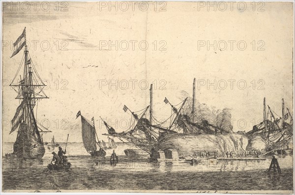 Ships Careened for Caulking the Hull, 17th century. Creator: Reinier Zeeman.