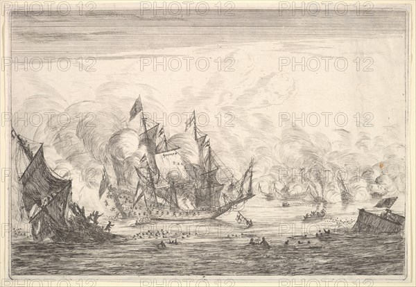 Naval Battle with an English Ship Foundering on the Left, from Naval Battles