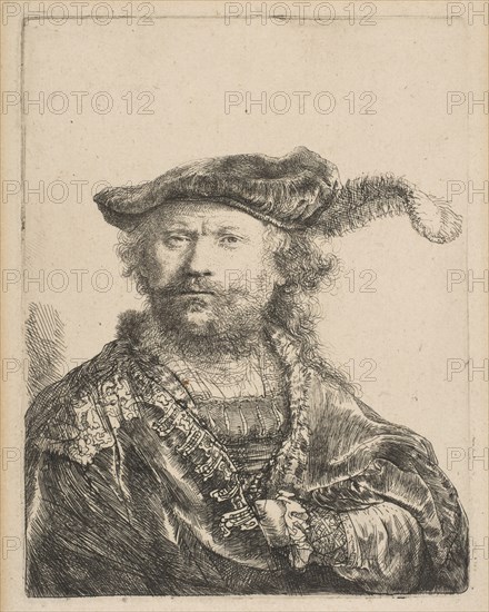 Self-Portrait in a Velvet Cap with Plume, 1638. Creator: Rembrandt Harmensz van Rijn.