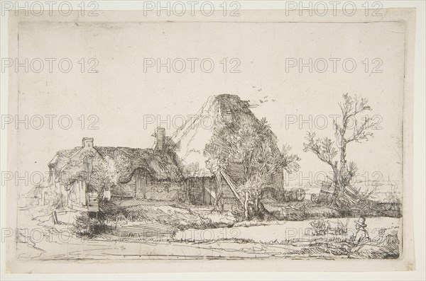 Cottages and Farm Buildings with a Man Sketching, ca. 1645. Creator: Rembrandt Harmensz van Rijn.