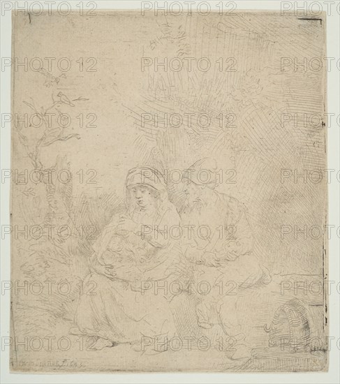 The Rest on the Flight into Egypt; lightly etched, 1645. Creator: Rembrandt Harmensz van Rijn.
