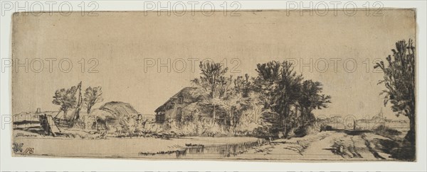 Landscape with a Farmhouse Along a Road Beside a Canal, ca. 1652. Creator: Rembrandt Harmensz van Rijn.