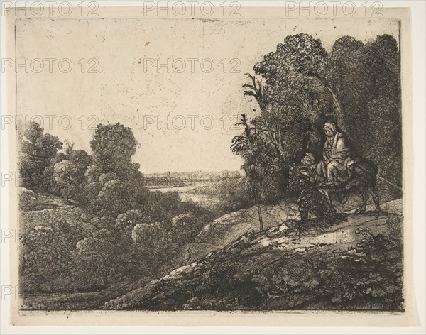 Flight into Egypt: Altered from Tobias and the Angel by Hercules Segers, ca. 1653. Creator: Rembrandt Harmensz van Rijn.