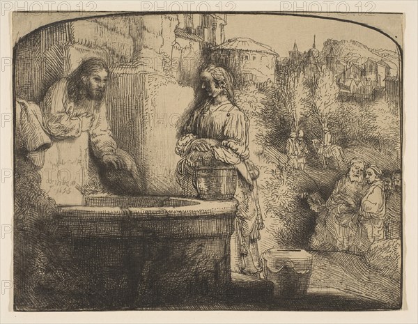 Christ and the Woman of Samaria: an Arched Print, 1658. Creator: Rembrandt Harmensz van Rijn.