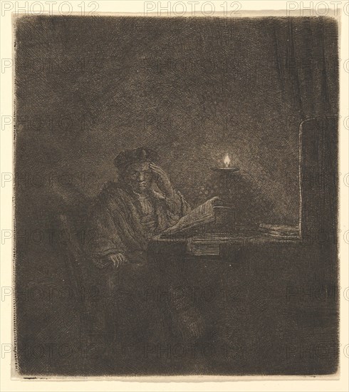 Student at a Table by Candlelight, ca. 1642. Creator: Rembrandt Harmensz van Rijn.