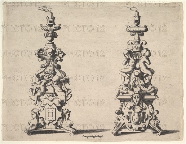 Two candlestick designs, ca. 1550-60. Creator: Rene Boyvin.