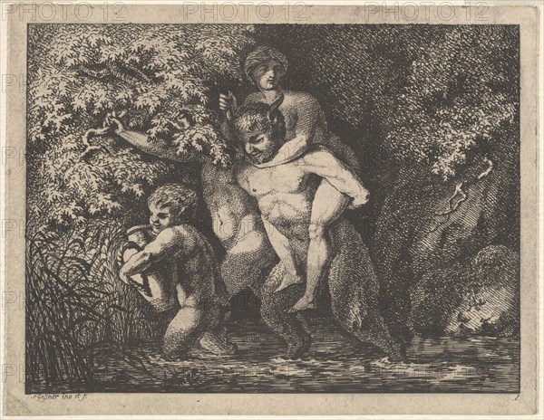 Satyr family, on the move, 18th Century. Creator: Salomon Gessner.
