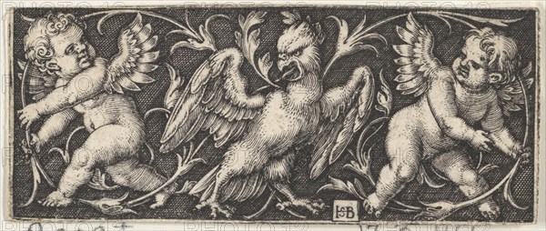 Horizontal Panel with an Eagle Flanked by Two Genii, 1544. Creator: Sebald Beham.