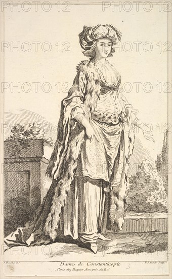 Dame de Constantinople, from Recueil de diverses fig.res étrangeres Inventées par ..., 18th century. Creator: Simon François Ravenet.