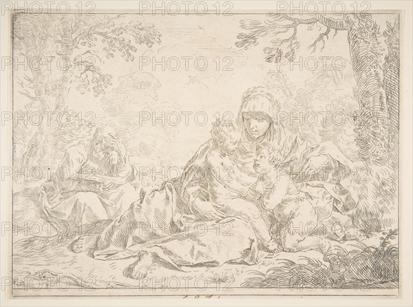 Holy Family with Saint John the Baptist, ca. 1637-1640. Creator: Simone Cantarini.