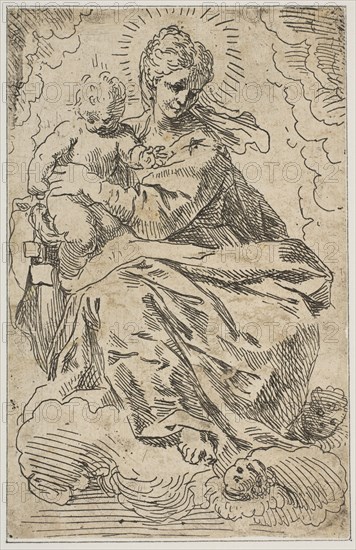 Madonna and Child on clouds, 17th century. Creator: Attributed to Simone Cantarini