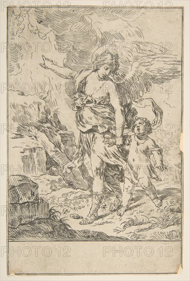 A guardian angel walking with a child, ca. 1640. Creator: Simone Cantarini.