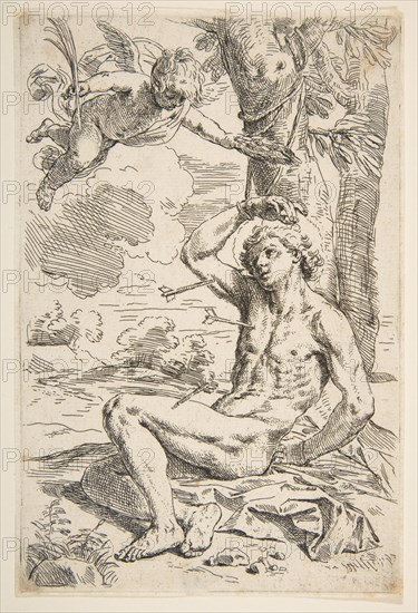 Saint Sebastian pierced with arrows and tied to a tree, ca. 1639. Creator: Simone Cantarini.