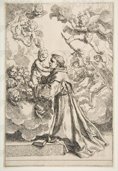 Saint Anthony of Padua adoring the Christ Child in Glory, ca. 1640. Creator: Simone Cantarini.