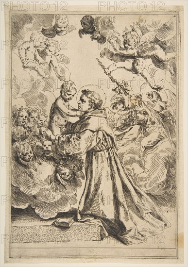 Saint Anthony of Padua adoring the Christ Child in Glory, copy after Cantarini, ca. 1640 or after. Creator: Unknown.