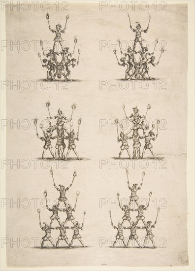 Thirty-six Acrobats in Six Groups, 1652. Creator: Stefano della Bella.