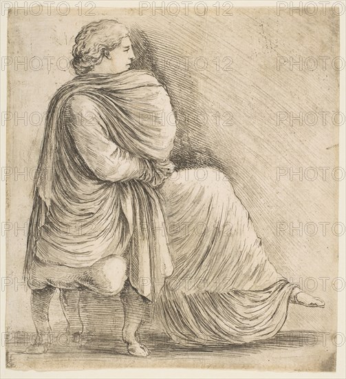 Seated Woman in Profile after Antique Bas Relief, ca. 1660. Creator: Stefano della Bella.