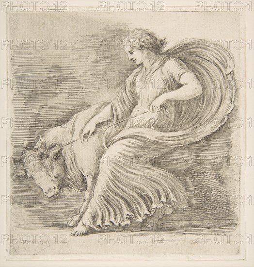 Young Woman Trying to Stop a Bull, ca. 1660. Creator: Stefano della Bella.