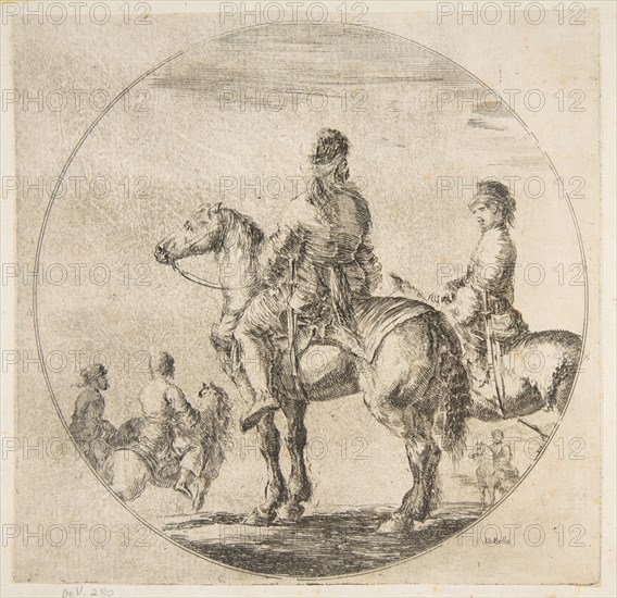Two Polish horsemen with their horses facing left, from 'Figures on Horseback'