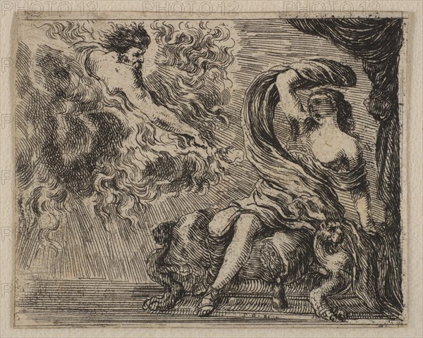 Jupiter and Semele, from 'Game of Mythology' (Jeu de la Mythologie), 1644. Creator: Stefano della Bella.