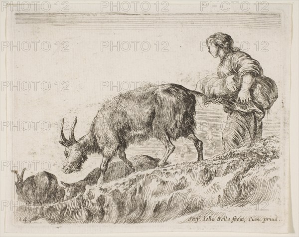 Plate 14: shepherdess herding goats, from 'Various animals'