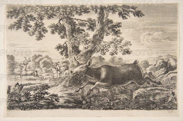 Deer hunt, from 'Animal hunts' (Chasses à différents animaux), ca. 1654. Creator: Stefano della Bella.