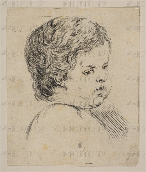 Plate 12: head of a child, from 'The Book for Learning to Draw' (Livre pour apprendre ..., ca. 1649. Creator: Stefano della Bella.