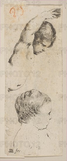 Plate 6: two studies of children, from 'Collection of various doodles and etching proo..., ca. 1646. Creator: Stefano della Bella.