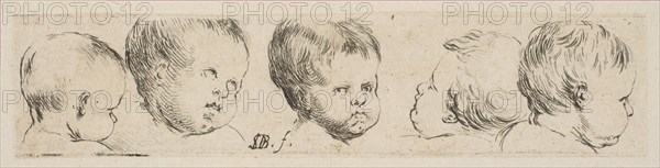 Plate 10: Five Heads of Children, from 'Collection of various doodles and etching proo..., ca. 1646. Creator: Stefano della Bella.