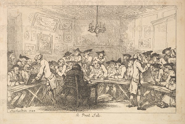 A Print Sale - A Night Auction, 1788. Creator: Thomas Rowlandson.