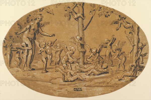 Venus at left in the company of cupids playing, ca. 1520-27. Creator: Attributed to Ugo da Carpi