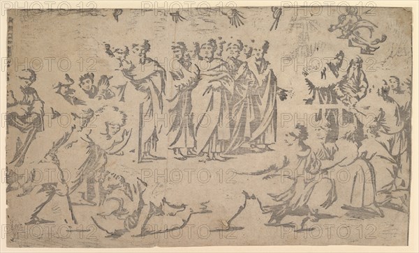 The death of Ananias surrounded by Apostles, 1518. Creator: Ugo da Carpi.