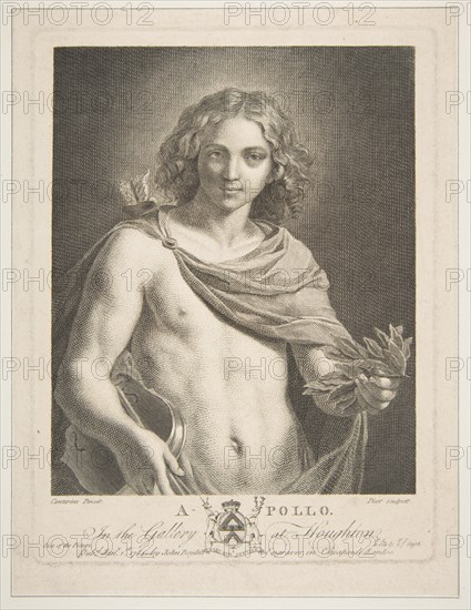 Apollo wearing a mantle and holding a laurel branch and violin, 1784. Creator: Victor Marie Picot.