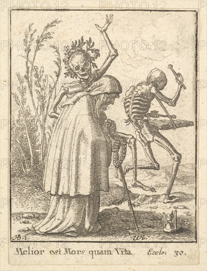 Old woman, from the Dance of Death, 1651. Creator: Wenceslaus Hollar.