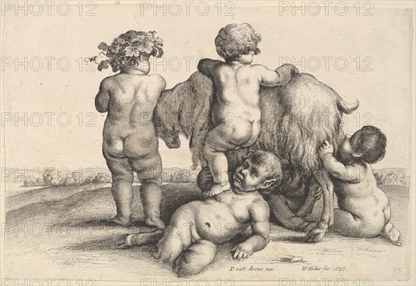 Four boys, a young satyr and a goat, 1647. Creator: Wenceslaus Hollar.