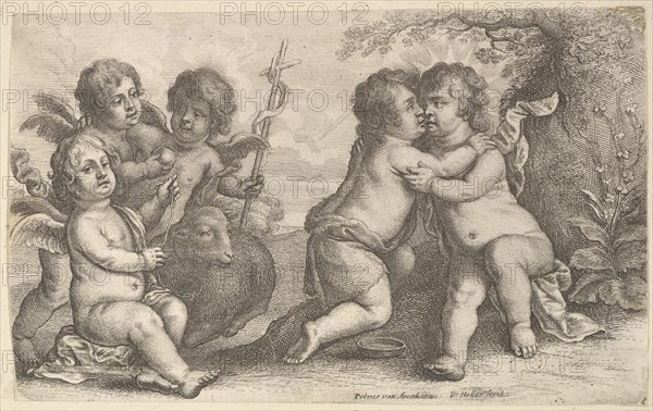 Jesus and St. John embracing, with Cherubs, 1646. Creator: Wenceslaus Hollar.