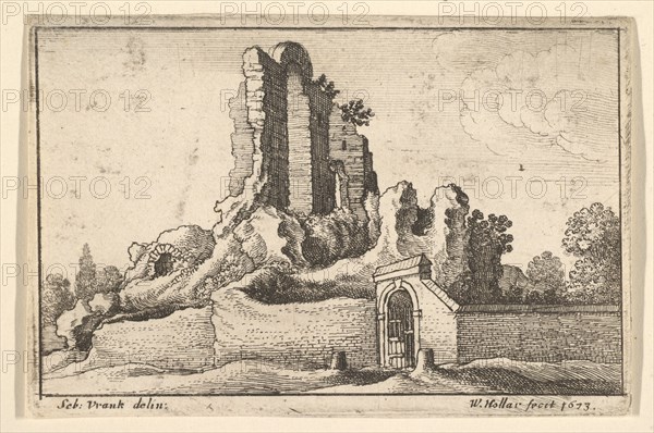 Ruins and a barred gate on the Esquiline Hill in Rome, 1673. Creator: Wenceslaus Hollar.