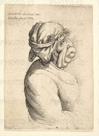 Bust of woman with protruding mouth wearing low-cut dress and cloth bound around her head..., 1660. Creator: Wenceslaus Hollar.