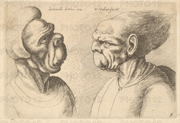 Two deformed heads facing inwards, 1625-77. Creator: Wenceslaus Hollar.