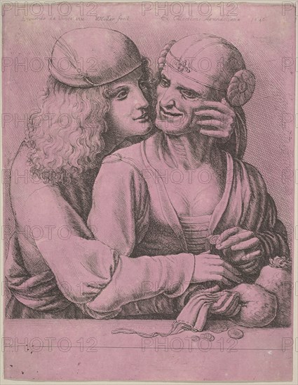 A young man caressing an old woman, 1646. Creator: Wenceslaus Hollar.