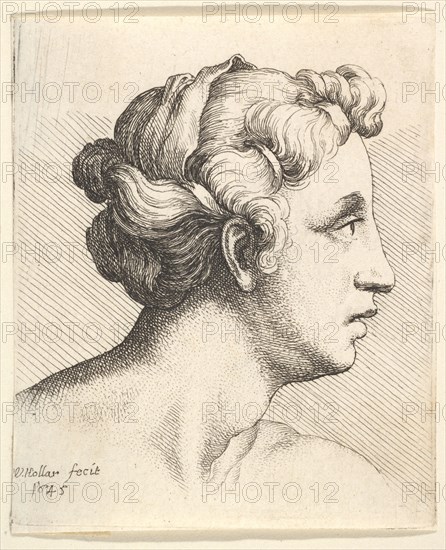 Woman with a bound tress of hair in profile to right, 1645. Creator: Wenceslaus Hollar.