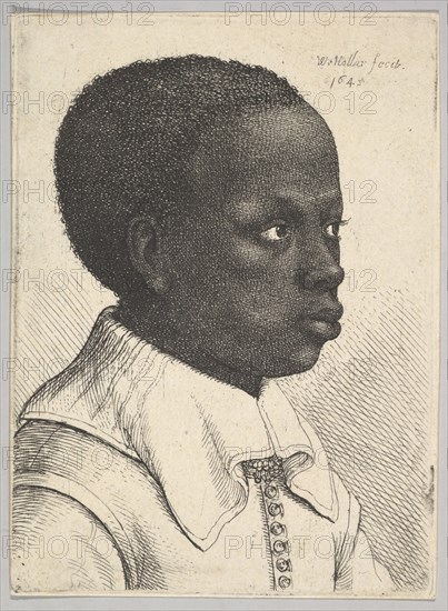 Head of a young black boy in profile to right, 1645. Creator: Wenceslaus Hollar.