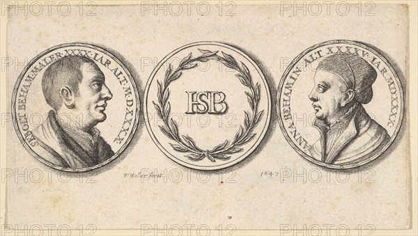 Medallions with portraits of Sebald Beham and Anna Beham, 1647. Creator: Wenceslaus Hollar.