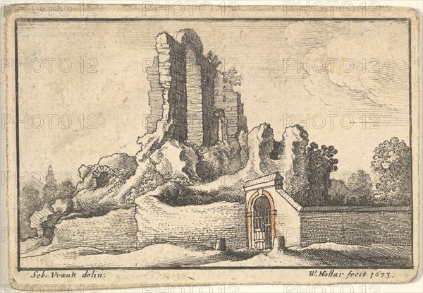 Ruins and a barred gate on the Esquiline Hill in Rome, 1673. Creator: Wenceslaus Hollar.