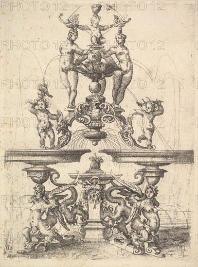 Design for a Fountain, Plate 119 from Dietterlin's Architectura, 1598. Creator: Wendel Dietterlin the Elder.
