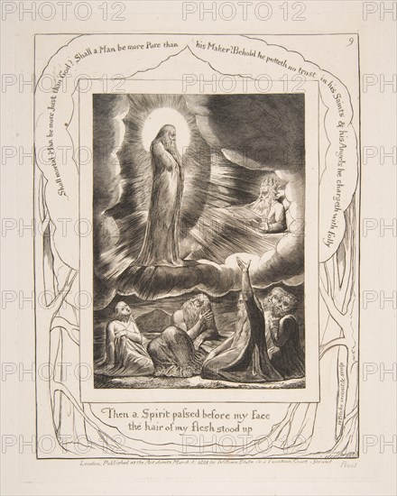 The Vision of Eliphaz, from Illustrations of the Book of Job, 1825-26. Creator: William Blake.