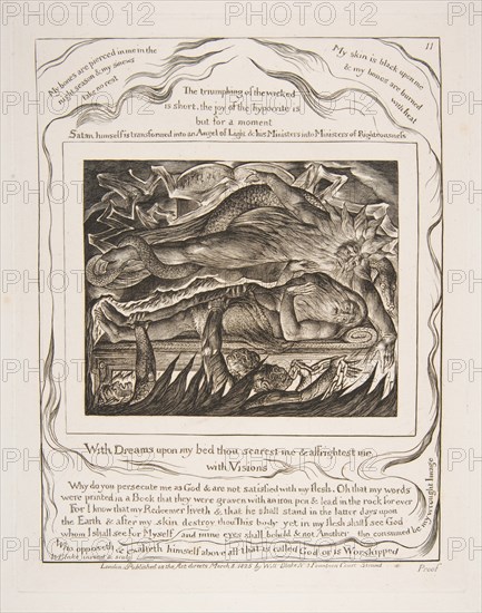 Job's Evil Dreams, from Illustrations of the Book of Job, 1825-26. Creator: William Blake.