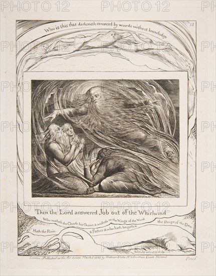 The Lord Answering Job out of the Whirlwind, from Illustrations of the Book of Job, 1825-26. Creator: William Blake.