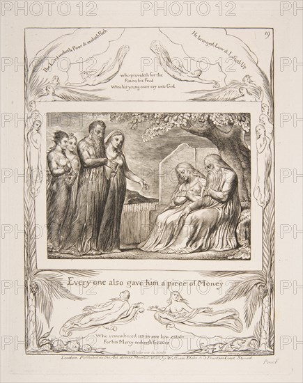 Job accepting Charity, from Illustrations of the Book of Job, 1825-26. Creator: William Blake.